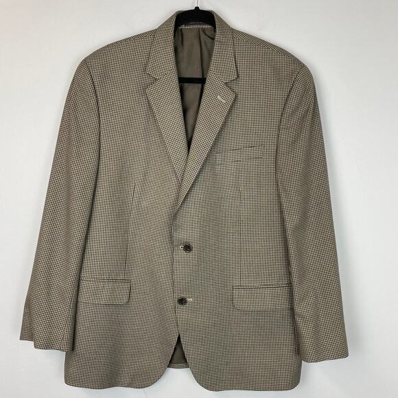 Michael Kors Mens Tan Sport Coat Jacket Blazer Size 44R Houndstooth - Picture 1 of 7